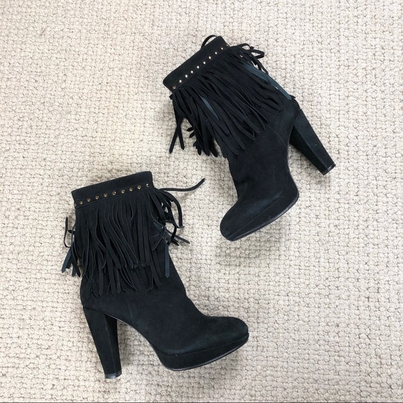 Via Spiga Black Suede Fringed Boho booties 8.5 - Picture 4 of 15